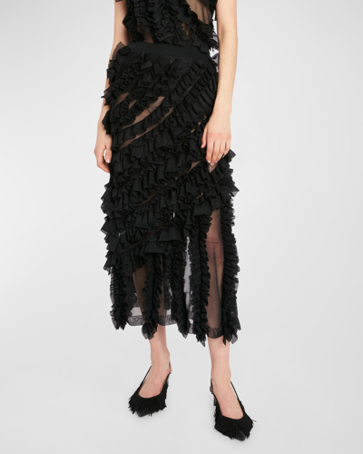 Shop Ulla Johnson Sarafina Sheer Ruffled Midi Skirt In Noir