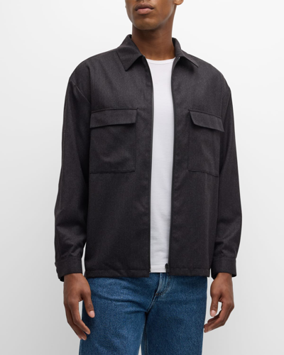 Shop Frame Men's Modern Flannel Full-zip Overshirt In Charcoal Grey