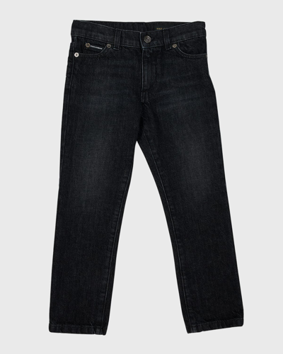 Shop Dolce & Gabbana Boy's Dna 5-pocket Stretch Denim Jeans In Dark Grey