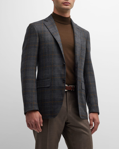 Shop Canali Men's Plaid Wool Sport Coat In Grey