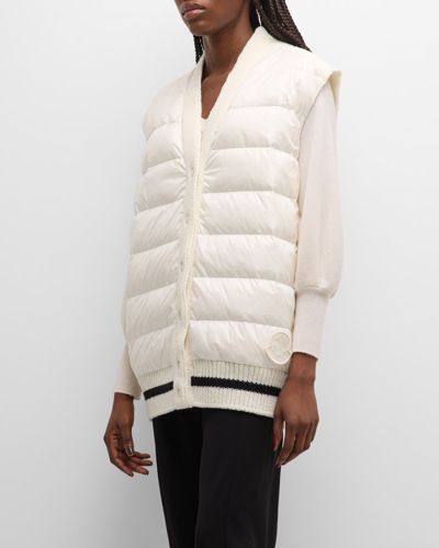 Shop Moncler Puffer Vest With Wool Back In White