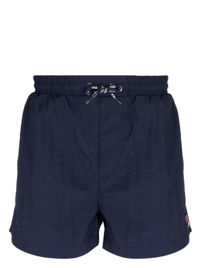 Shop Fila Logo-embroidered Drawstring Swim Shorts In Blau