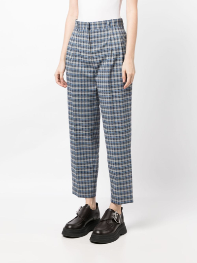 Ps By Paul Smith Check-pattern Cropped Trousers In Blau