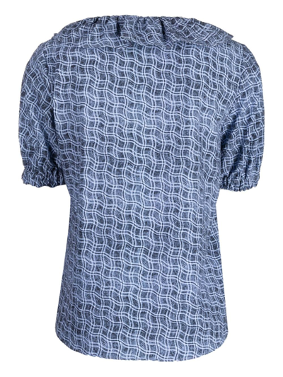 Shop Ps By Paul Smith Reflection Check-print Cotton Blouse In Blau