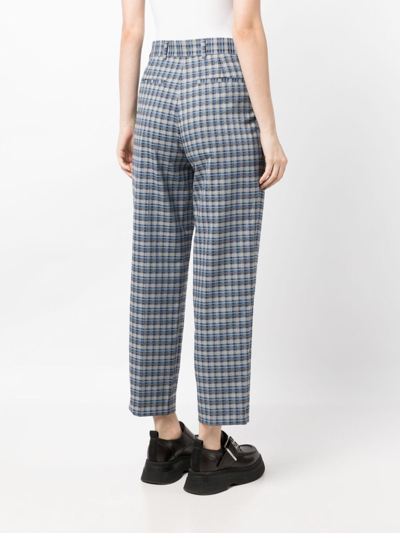 Ps By Paul Smith Check-pattern Cropped Trousers In Blau