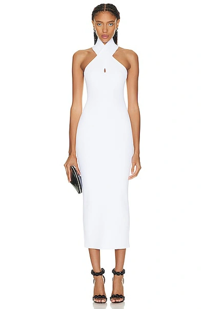 Shop Alaïa Halter Midi Dress In Blanc