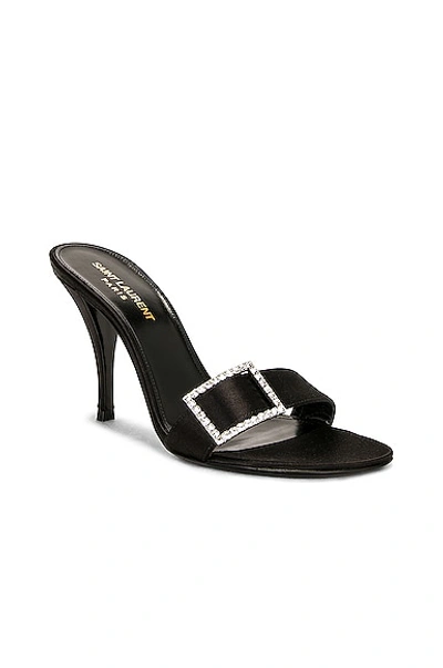 Saint Laurent 90mm Simone Satin Mule Sandals In Nero