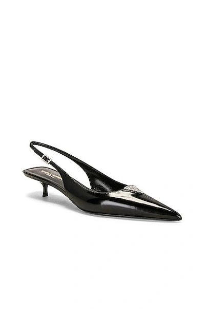 Saint Laurent Cherish Crystal-embellished Glossed-leather Slingback Pumps In Nero