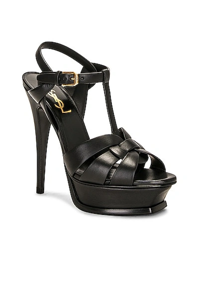 Saint Laurent Tribute Black Sandals With Platform In Patent Leather Woman In Nero