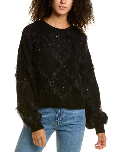 Shop Autumn Cashmere Sequin Diamond Stitch Cashmere-blend Sweater In Black