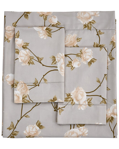 Shop Melange Home Mélange Home 400tc Sateen Cotton Alabaster Rose Hemstitch Sheet Set In White