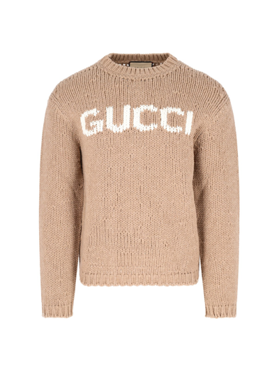 Shop Gucci Logo Sweater In Beige