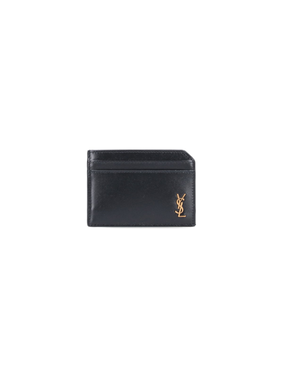 Shop Saint Laurent "tiny Cassandre" Card Holder In Black  