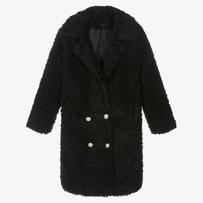 Shop Fun & Fun Girls Black Teddy Fleece Coat