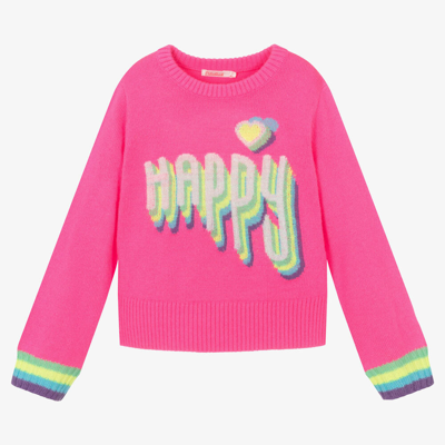 Shop Billieblush Girls Neon-pink Happy Sweater