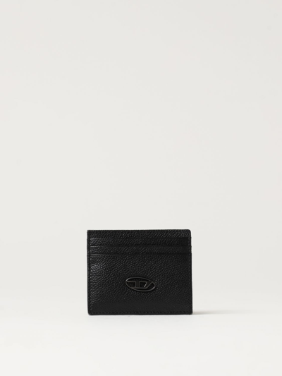 Shop Diesel Johnny Credit Card Holder In Micro Grained Leather With Logo In Black