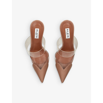 Alaïa Cœur 90 Point-toe Patent-leather Mules In Blush