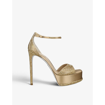 Shop René Caovilla Rene Caovilla Women's Gold Anastasia 130 Crystal-embellished Satin Heeled Sandals