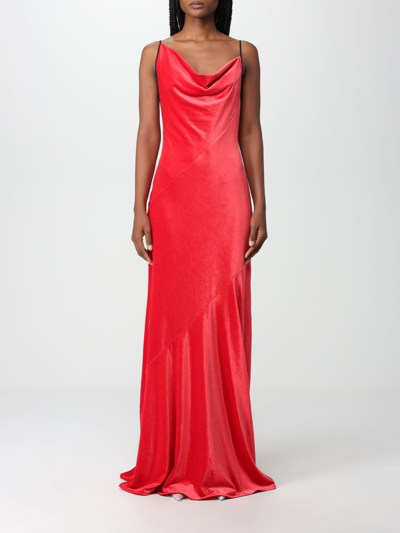 Philosophy Di Lorenzo Serafini Long Draped Velvet Dress With Asymmetric Neckline In Red