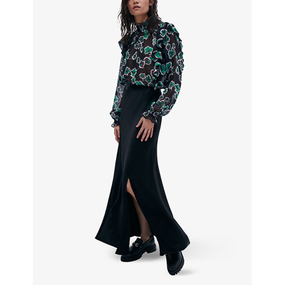 Shop Ikks Women's Black Split-hem A-line Woven Maxi Skirt