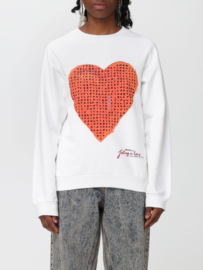 Shop Marni Cotton Sweatshirt With Crucipuzzle Heart Print In White