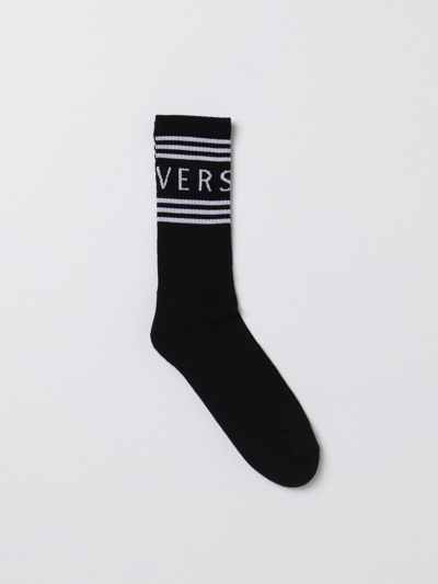 Shop Versace Cotton Blend Socks In Black