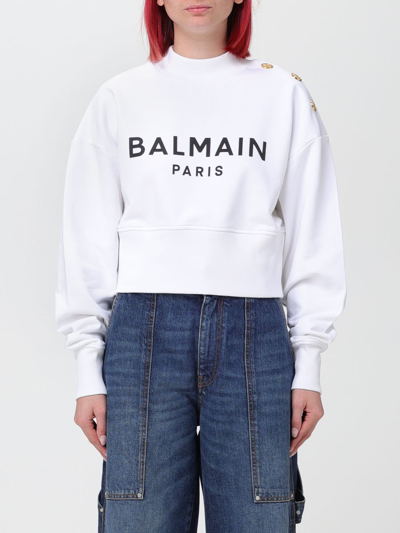 Shop Balmain Sweatshirt In Organic Cotton In White
