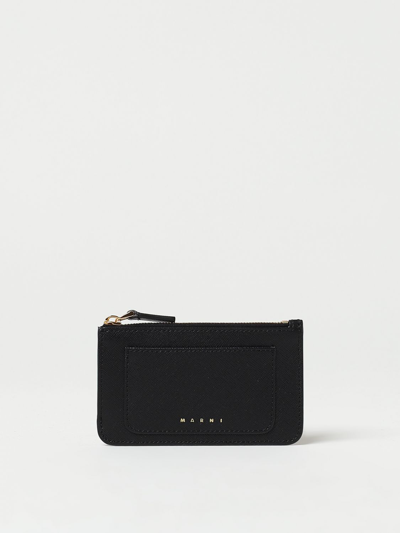 Shop Marni Credit Card Holder In Saffiano Leather In Black