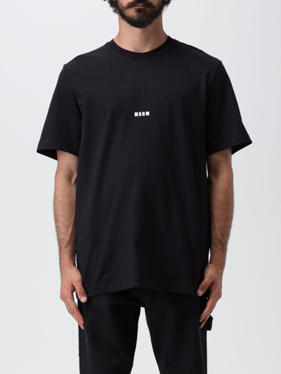 Shop Msgm Cotton T-shirt With Printed Logo In Black