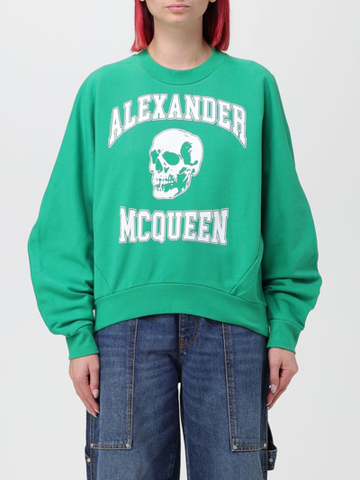 Shop Alexander Mcqueen Cotton Sweatshirt With Logo Print In Green