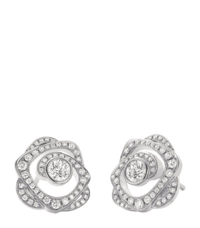 Shop Boodles Platinum And Diamond Maymay Rose Earrings In Silver