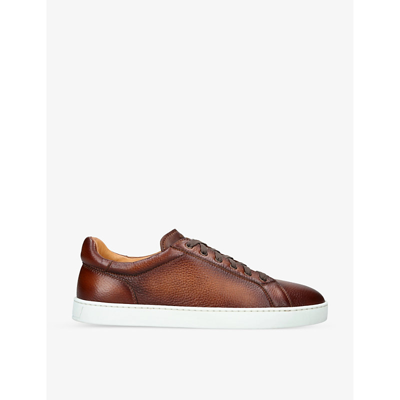 Shop Magnanni Men's Brown Costa Panelled Grained-leather Low-top Trainers