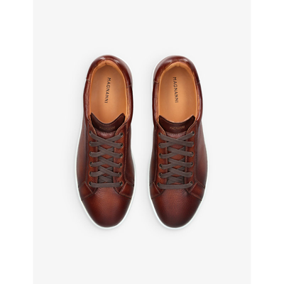 Shop Magnanni Men's Brown Costa Panelled Grained-leather Low-top Trainers