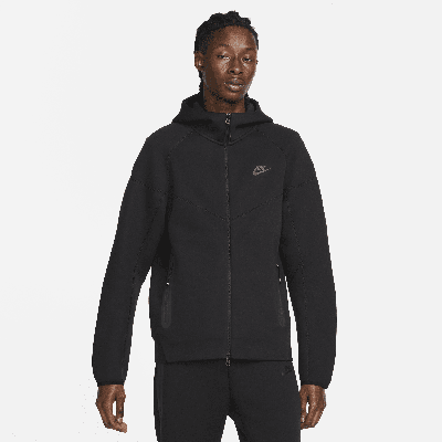 Shop Nike Men's  Sportswear Tech Fleece Windrunner Full-zip Hoodie In Black