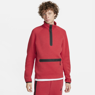 Shop Nike Men's  Sportswear Tech Fleece 1/2-zip Sweatshirt In Red