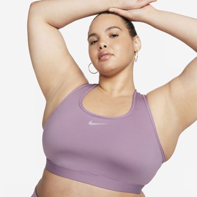 Shop Nike Women's Swoosh Medium Support Padded Sports Bra (plus Size) In Purple