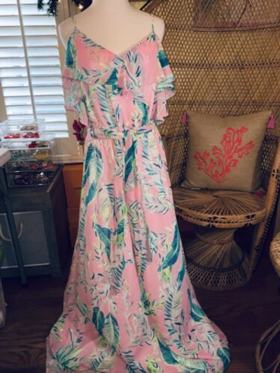 Pre-owned Lilly Pulitzer Zadie Maxi Dress Coral Reef Tint Chimpoiserie Size M In Multicolor