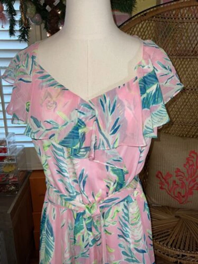 Pre-owned Lilly Pulitzer Zadie Maxi Dress Coral Reef Tint Chimpoiserie Size M In Multicolor