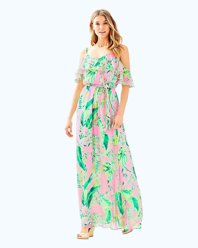 Pre-owned Lilly Pulitzer Zadie Maxi Dress Coral Reef Tint Chimpoiserie Size M In Multicolor