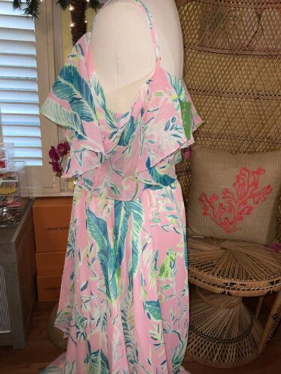 Pre-owned Lilly Pulitzer Zadie Maxi Dress Coral Reef Tint Chimpoiserie Size M In Multicolor