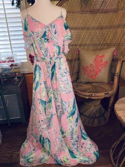 Pre-owned Lilly Pulitzer Zadie Maxi Dress Coral Reef Tint Chimpoiserie Size M In Multicolor