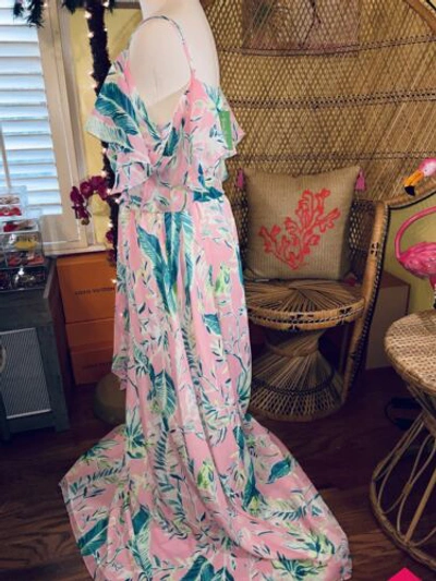 Pre-owned Lilly Pulitzer Zadie Maxi Dress Coral Reef Tint Chimpoiserie Size M In Multicolor