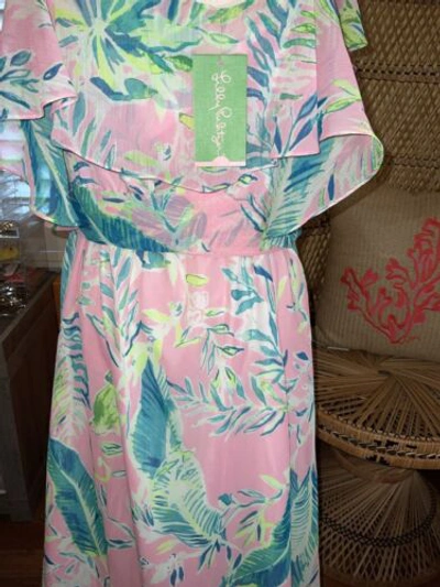 Pre-owned Lilly Pulitzer Zadie Maxi Dress Coral Reef Tint Chimpoiserie Size M In Multicolor