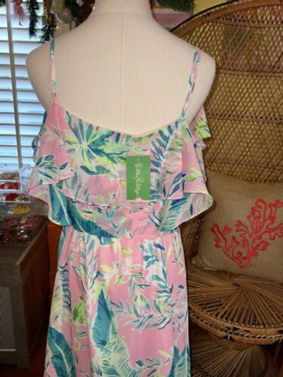 Pre-owned Lilly Pulitzer Zadie Maxi Dress Coral Reef Tint Chimpoiserie Size M In Multicolor