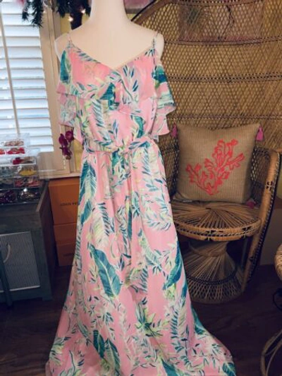 Pre-owned Lilly Pulitzer Zadie Maxi Dress Coral Reef Tint Chimpoiserie Size M In Multicolor