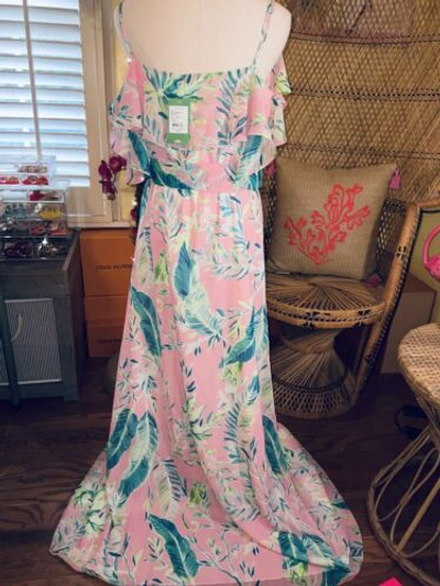 Pre-owned Lilly Pulitzer Zadie Maxi Dress Coral Reef Tint Chimpoiserie Size M In Multicolor