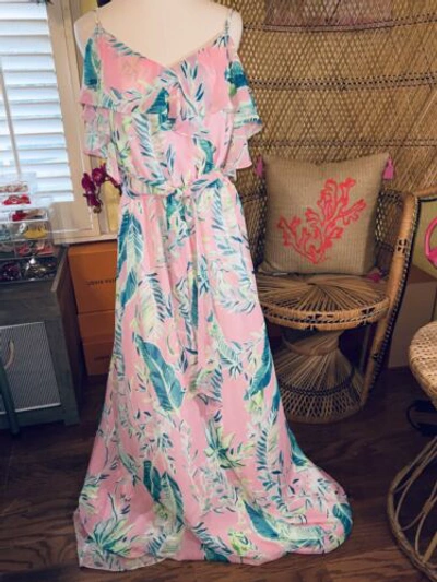 Pre-owned Lilly Pulitzer Zadie Maxi Dress Coral Reef Tint Chimpoiserie Size M In Multicolor