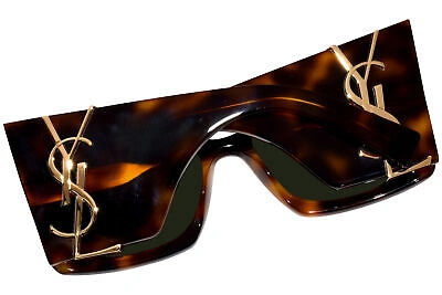 Pre-owned Saint Laurent Sl-m119 Blaze 002 Sunglasses Women's Havana/gold/green Cateye 54mm