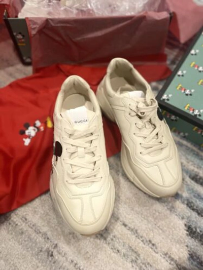 Pre-owned Gucci Men's Micky Mouse Disney Rhyton Sneakers 7.5us ( 7) It 601370 In White