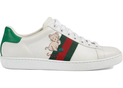 Pre-owned Gucci Women's 630616 Ace Kitten Green Red Web Sneaker Shoes 39.5 9.5, 40 -10